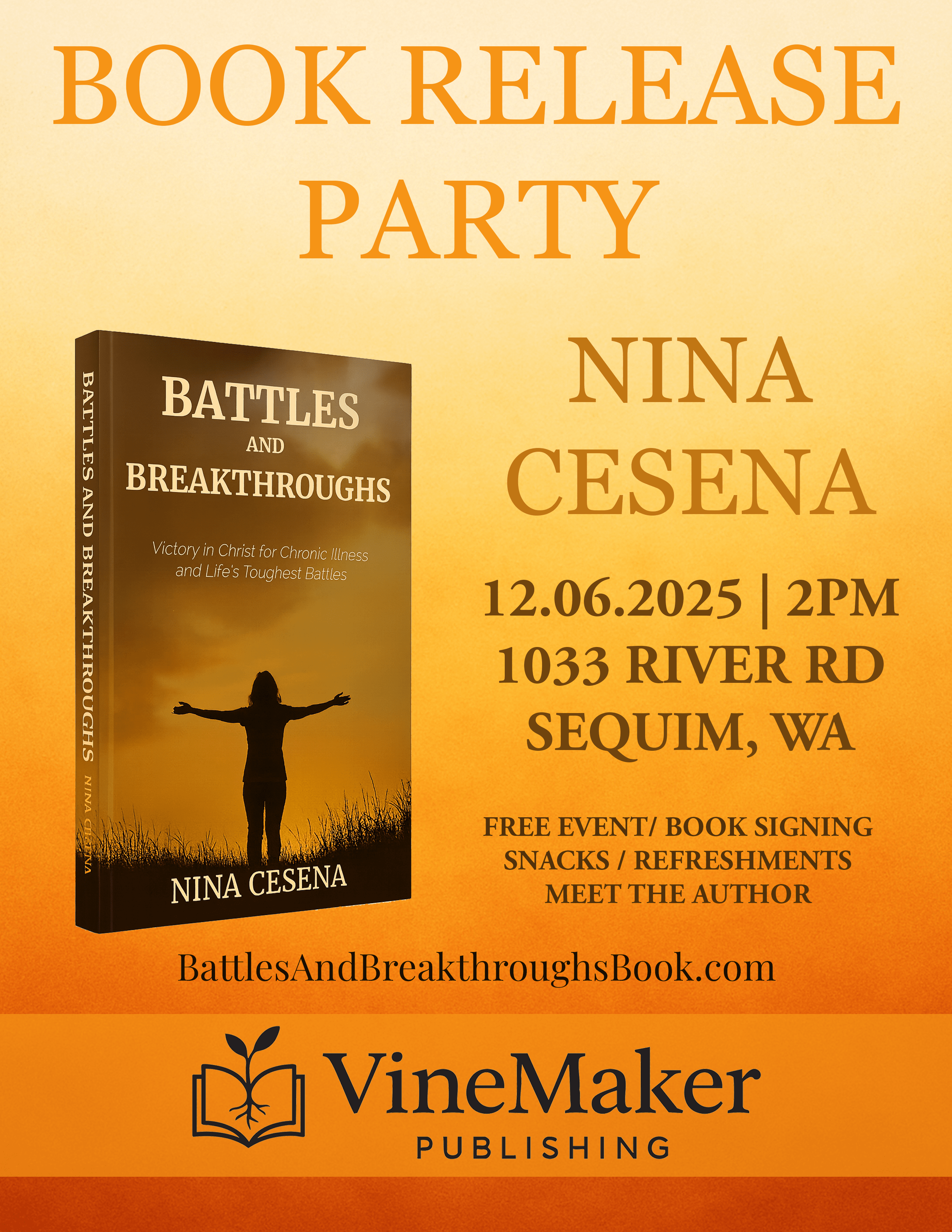 Battles and Breakthroughs Book Release Party Flyer